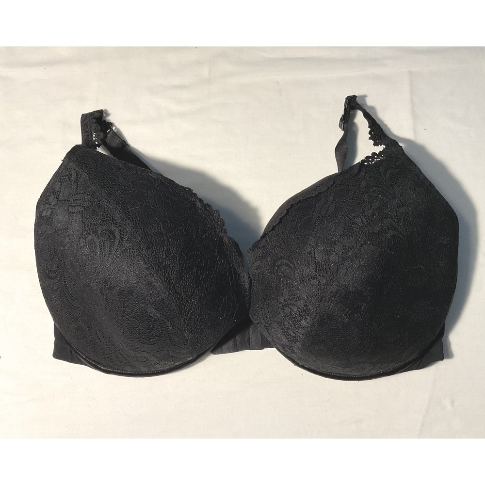 Cacique Black Lace Underwire Full Coverage Bra 44DDD Floral Scalloped Trim